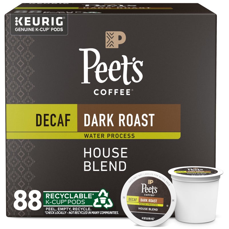 Peet's Coffee, Dark Roast Decaf Keurig K-Cup Pods - Decaf House Blend 88 Count (4 Boxes of 22 K-Cup Pods) - Image 1